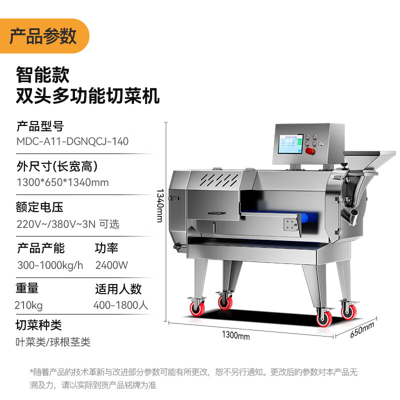 麥大廚商用切菜機多功能雙頭變頻食堂廚房電動葉菜根莖切碎機